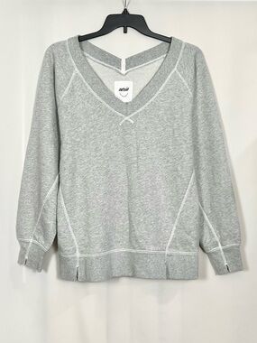Aerie Women’s Downtime Oversized Big Hug V-Neck Sweatshirt Medium HeatherGray XS